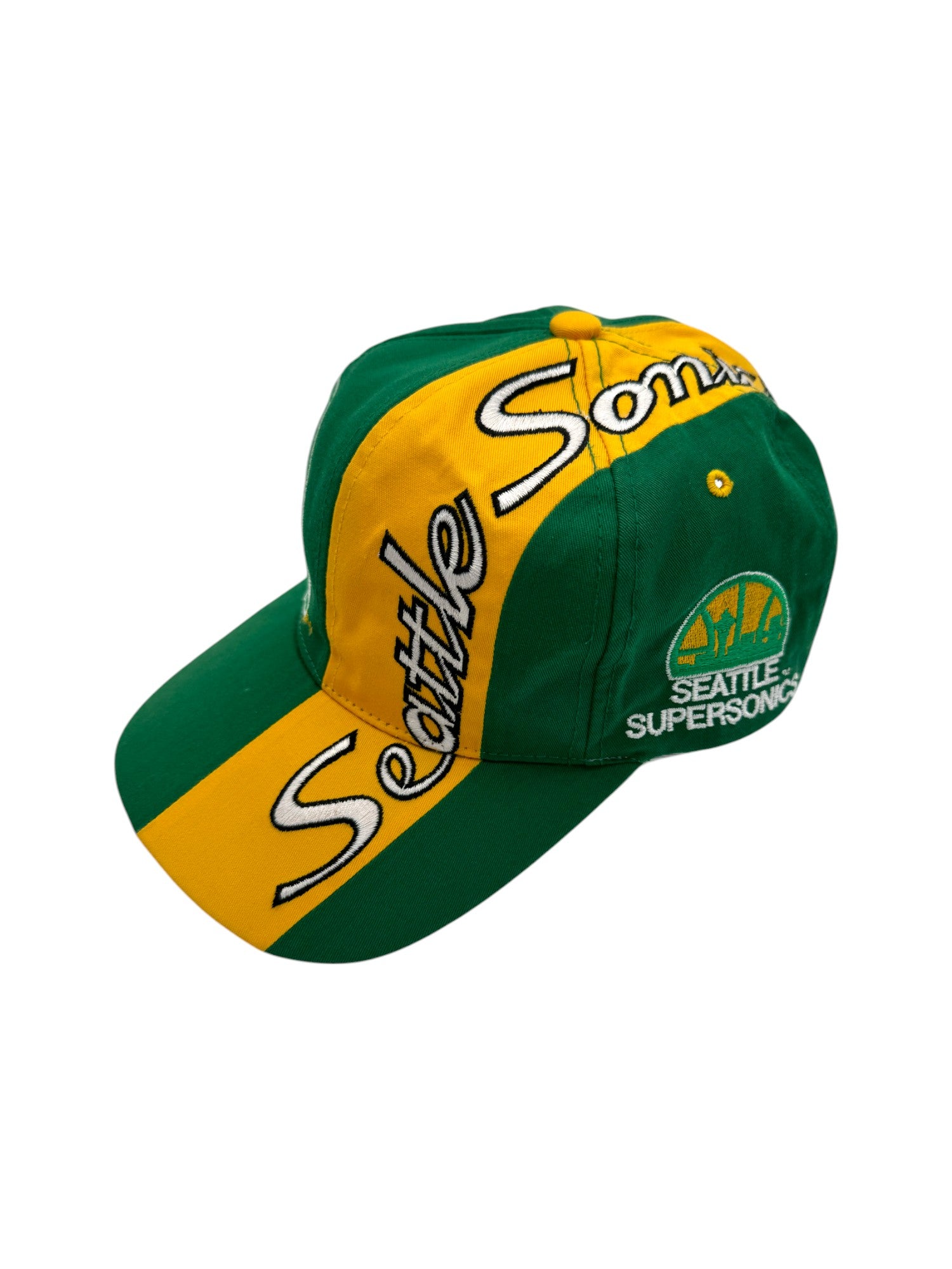 Vintage Sports Specialties Cap 90s AOP Seattle Super Sonics NBA Grün Gelb One Size