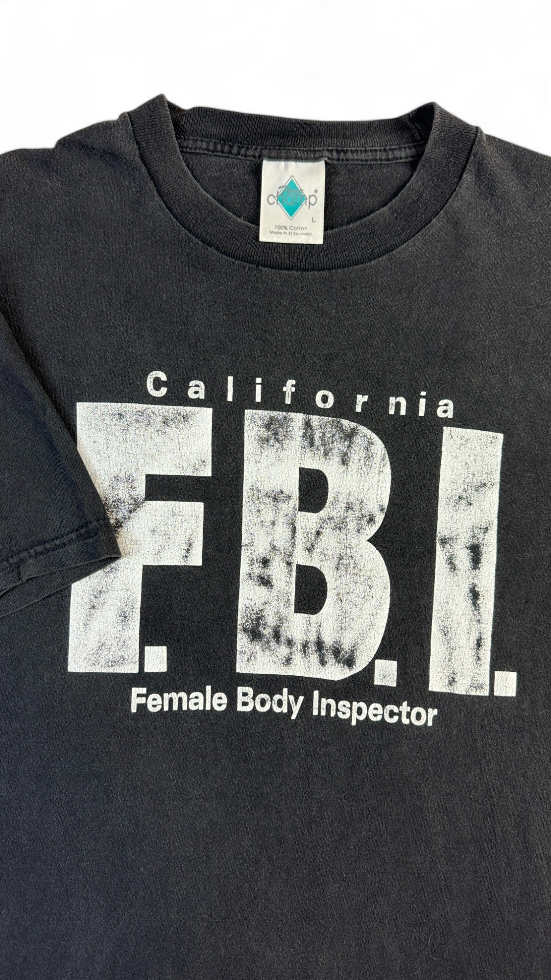 Vintage Tour Champ T-Shirt 90s "FBI Female Body Inspector" Made in El Salvador Schwarz L - RareRags