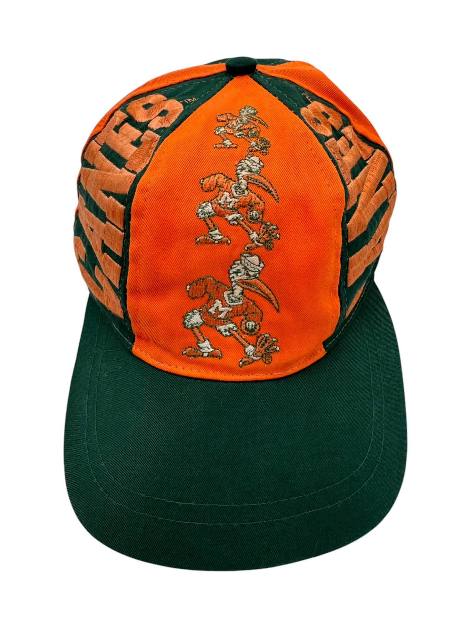 Vintage Drew Pearson Cap 90s Miami Hurricanes NFL University College Grün Orange One Size