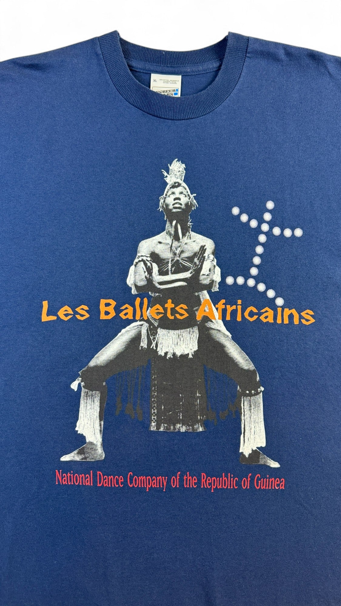Vintage Screen Stars T-Shirt 90s "Les Ballets Africains National Dance Company Guinea" Single Stitch Blau XL - RareRags