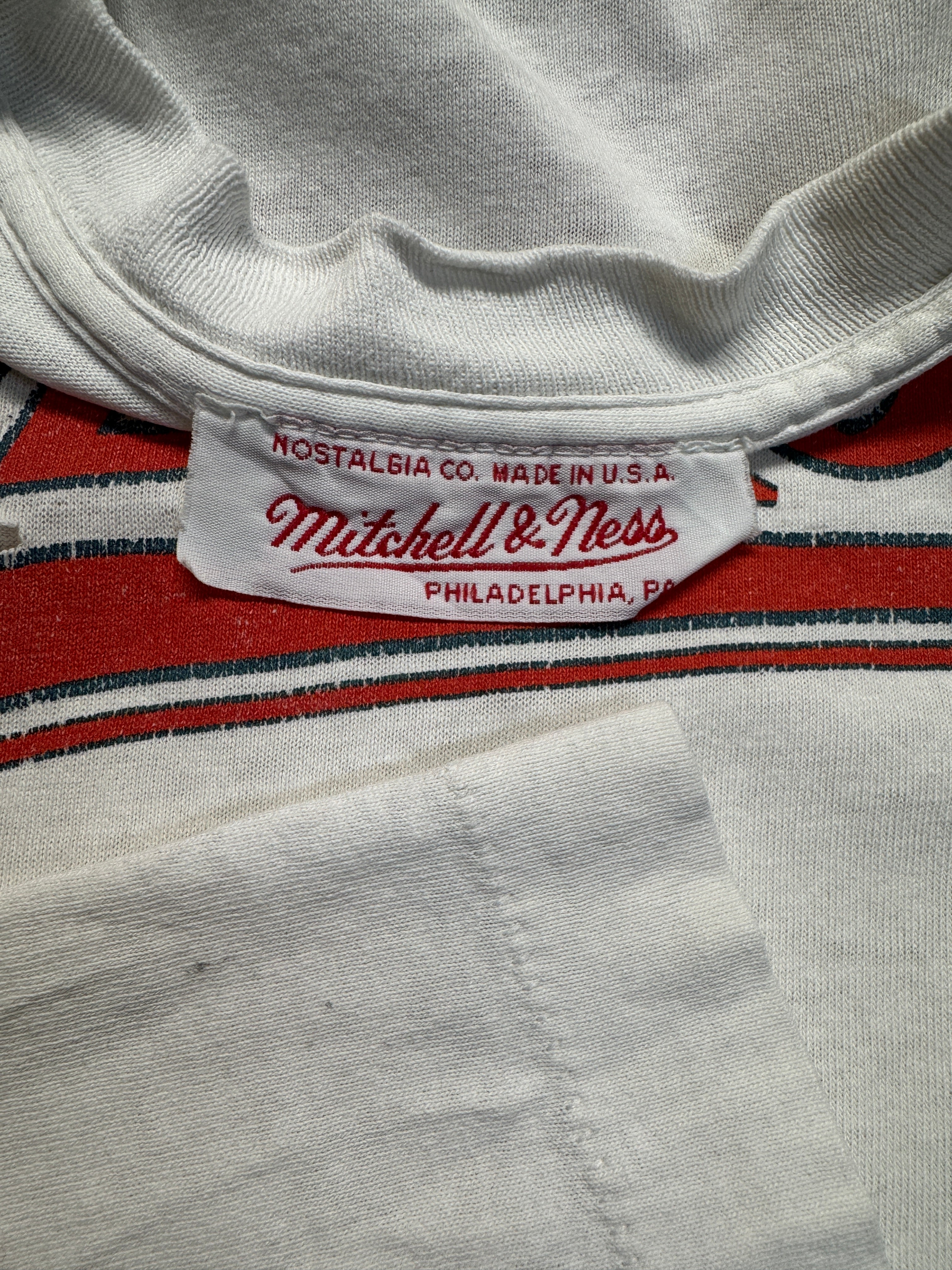 90s Mitchell & Ness Shirt MTV Rock N Jock "Homeboys" Made In USA Single Stitch Trashed Weiß L-XL