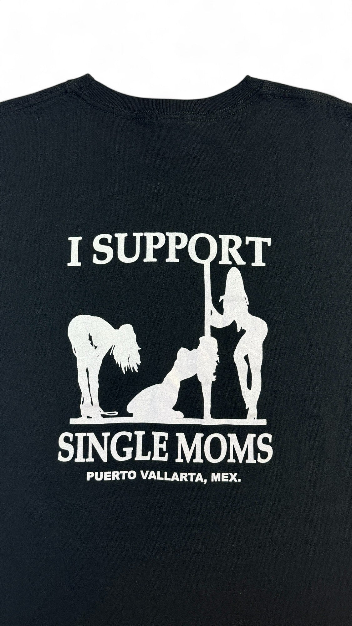 Yazbek T-Shirt 00s "I Support Single Moms Puerto Vallarta" Print Schwarz L - RareRags