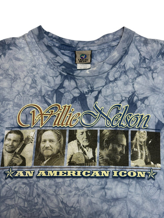 90s Liquid Blue Shirt Willie Nelson "An American Icon" Tie Dye Single Stitch Made In USA Blau XXL