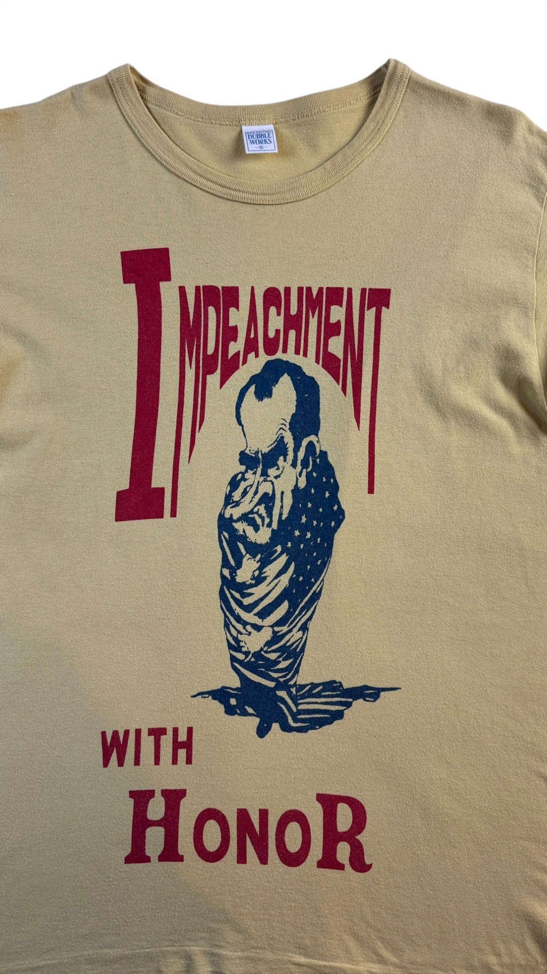 Vintage Dubble Works T-Shirt 90s Japanese Repro Nixon "Impeachment with Honor" Single Stitch Gelb S - RareRags