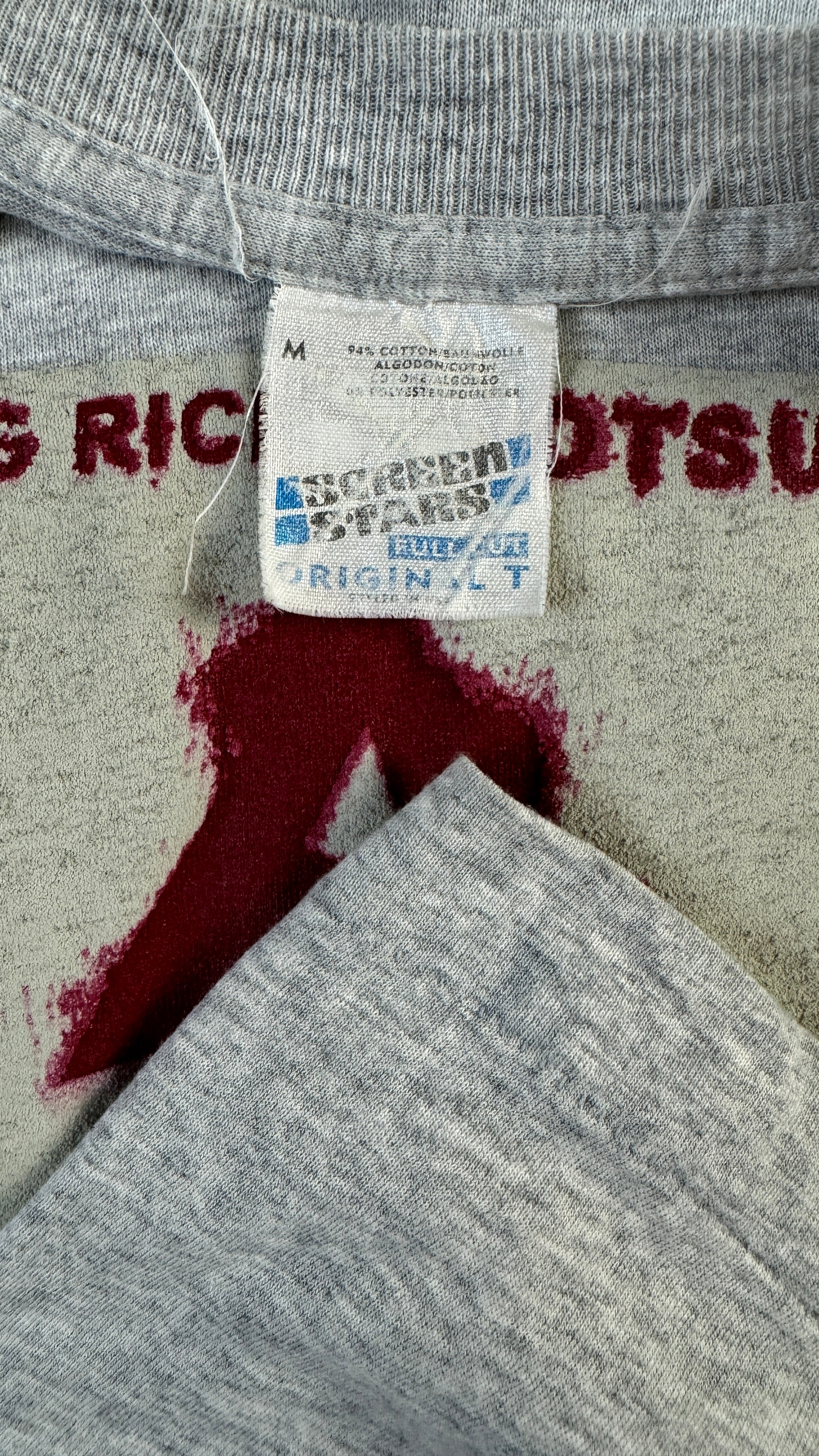 Vintage Screen Stars T-Shirt 90s "Acupuncture, Thieving Rich Footsuckers" Graffiti Single Stitch Made in Ireland Grau M - RareRags