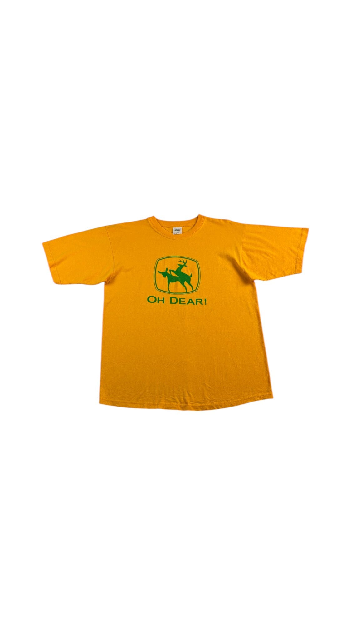 Vintage Acacia Sportswear T-Shirt 90s "Oh Dear" Parody Print Made In Australia Gelb Grün L - RareRags