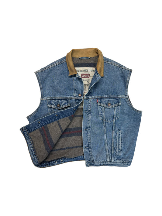 90s Levis Jeansweste Blanket Lining Blau L-XL