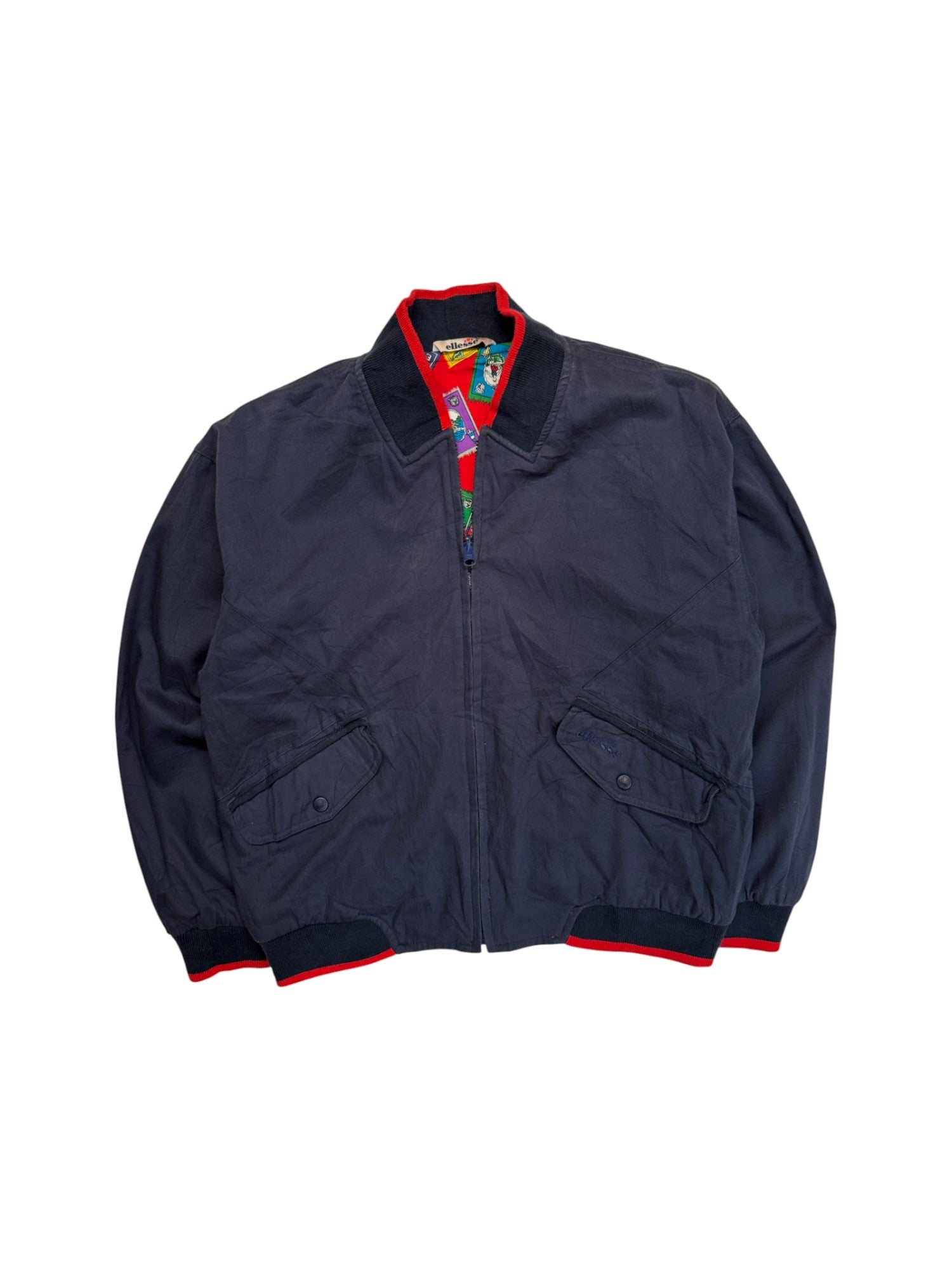 80s Ellesse 2in1 Blouson Reversible Golfing Made In Hong Kong Navy Rot S-M