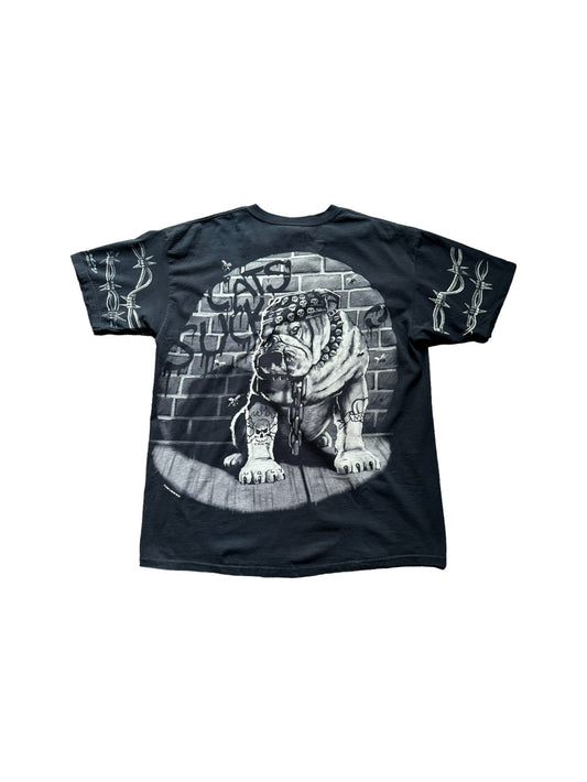Vintage Liquid Blue Shirt 1996 Wildlife-Fashion Bulldog Skulls Schwarz Weiß XL