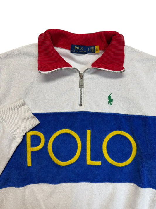 Ralph Lauren Damen Pullover 1/3 Reißverschluss Terry/Frottee Weiß Blau S