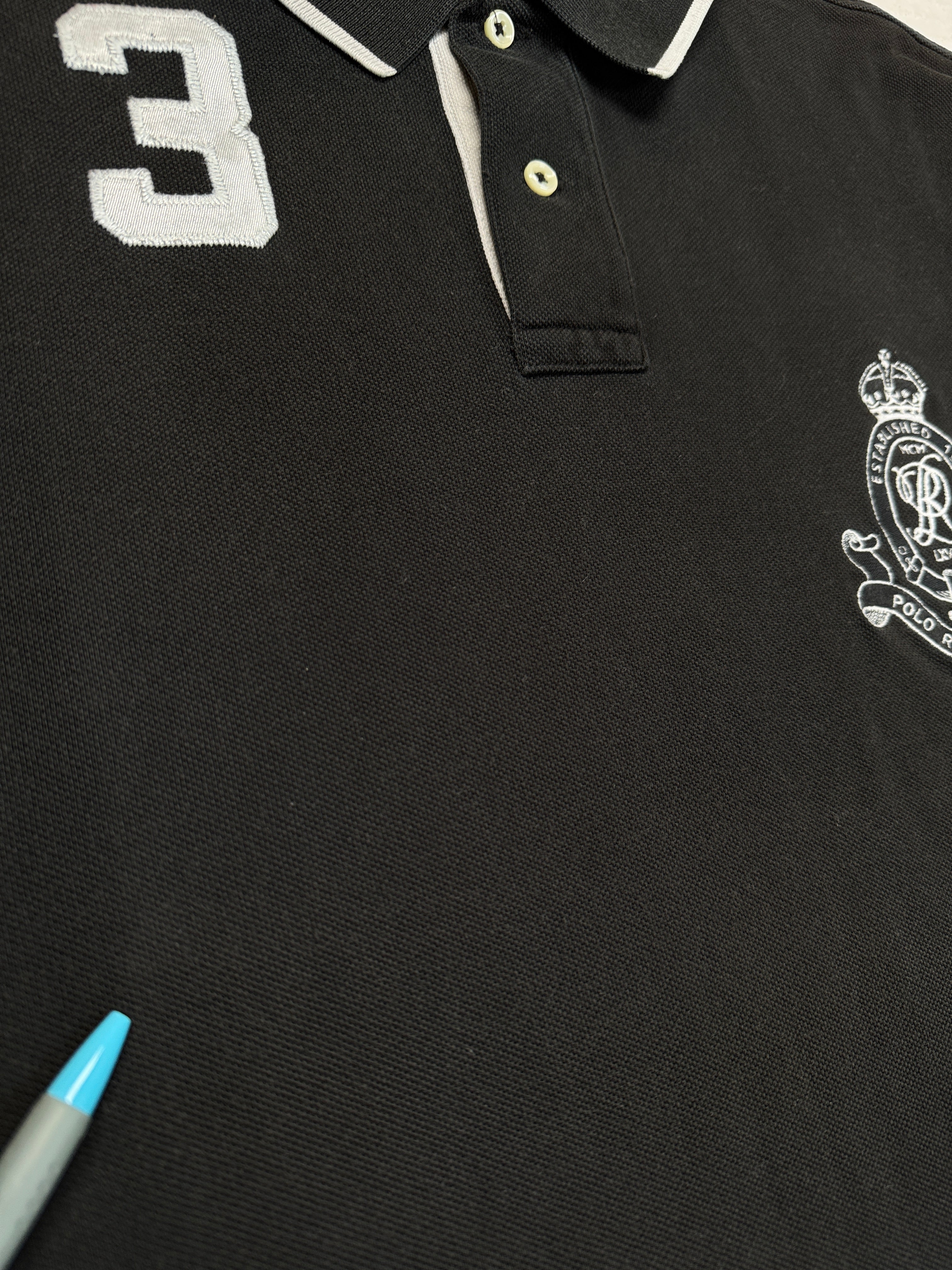 90s Ralph Lauren Poloshirt Crest Logo Schwarz XXL