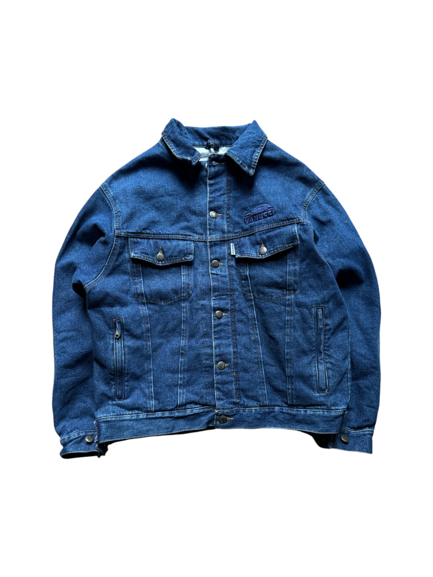 Vintage Vanucci Jeanjacke 90s Racing Made In Italy Blau S - RareRags