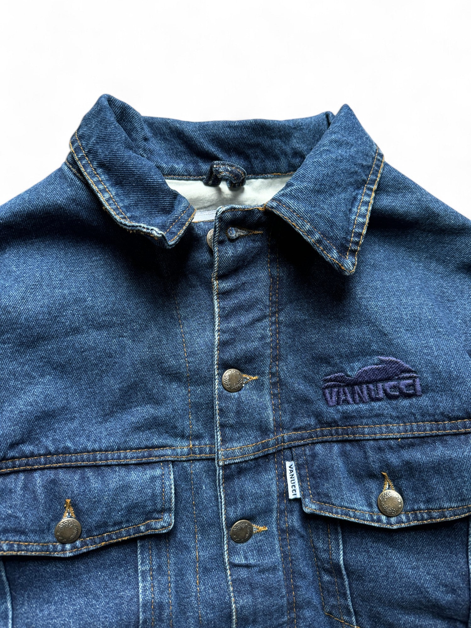 Vintage Vanucci Jeanjacke 90s Racing Made In Italy Blau S - RareRags