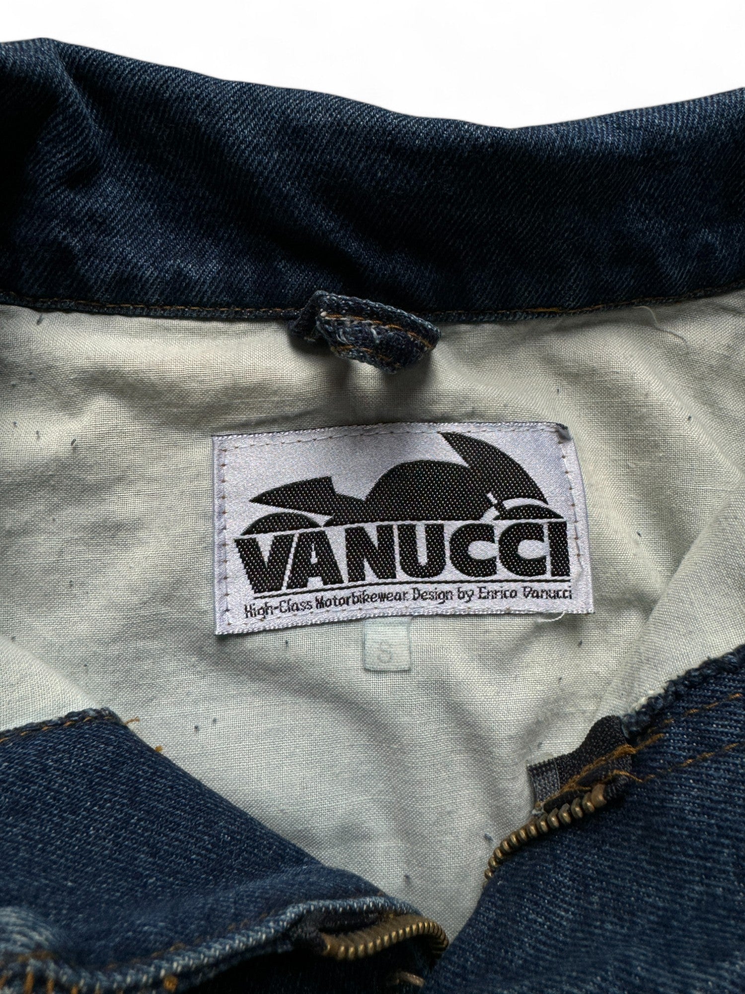 Vintage Vanucci Jeanjacke 90s Racing Made In Italy Blau S - RareRags