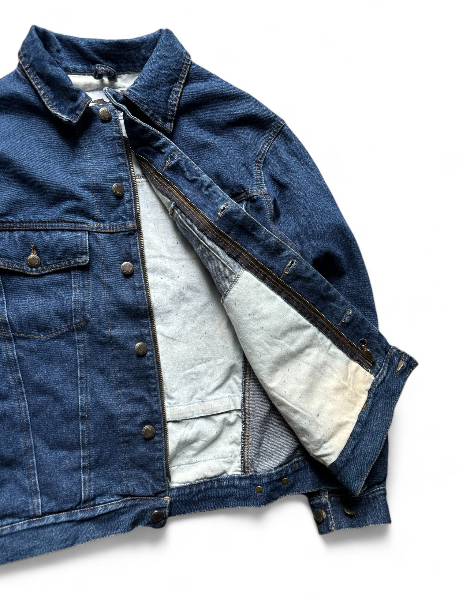 Vintage Vanucci Jeanjacke 90s Racing Made In Italy Blau S - RareRags