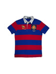 90s Ralph Lauren Poloshirt Crest Logo "381 Bleeker Q. Pier 18" Custom Fit Striped Blau Rot M