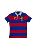 90s Ralph Lauren Poloshirt Crest Logo "381 Bleeker Q. Pier 18" Custom Fit Striped Blau Rot M