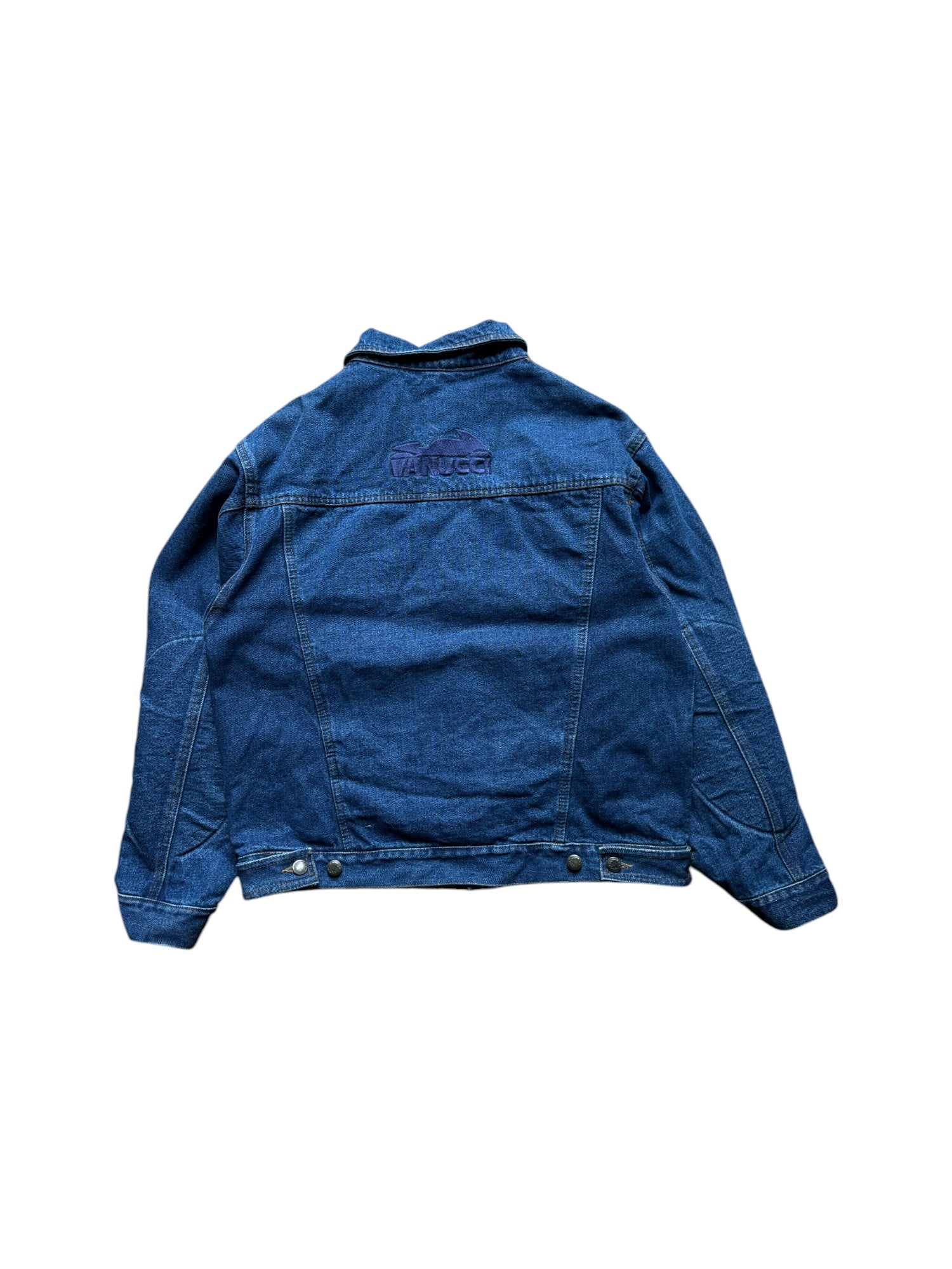 Vintage Vanucci Jeanjacke 90s Racing Made In Italy Blau S - RareRags