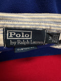 90s Ralph Lauren Poloshirt Crest Logo "381 Bleeker Q. Pier 18" Custom Fit Striped Blau Rot M