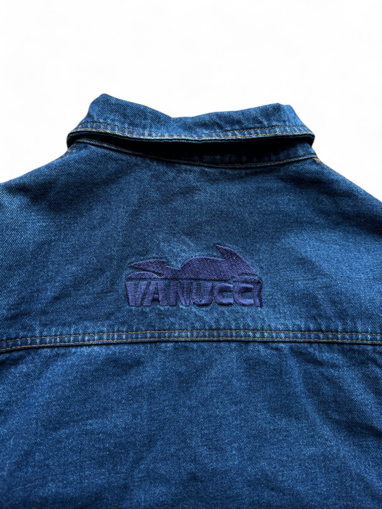 Vintage Vanucci Jeanjacke 90s Racing Made In Italy Blau S - RareRags