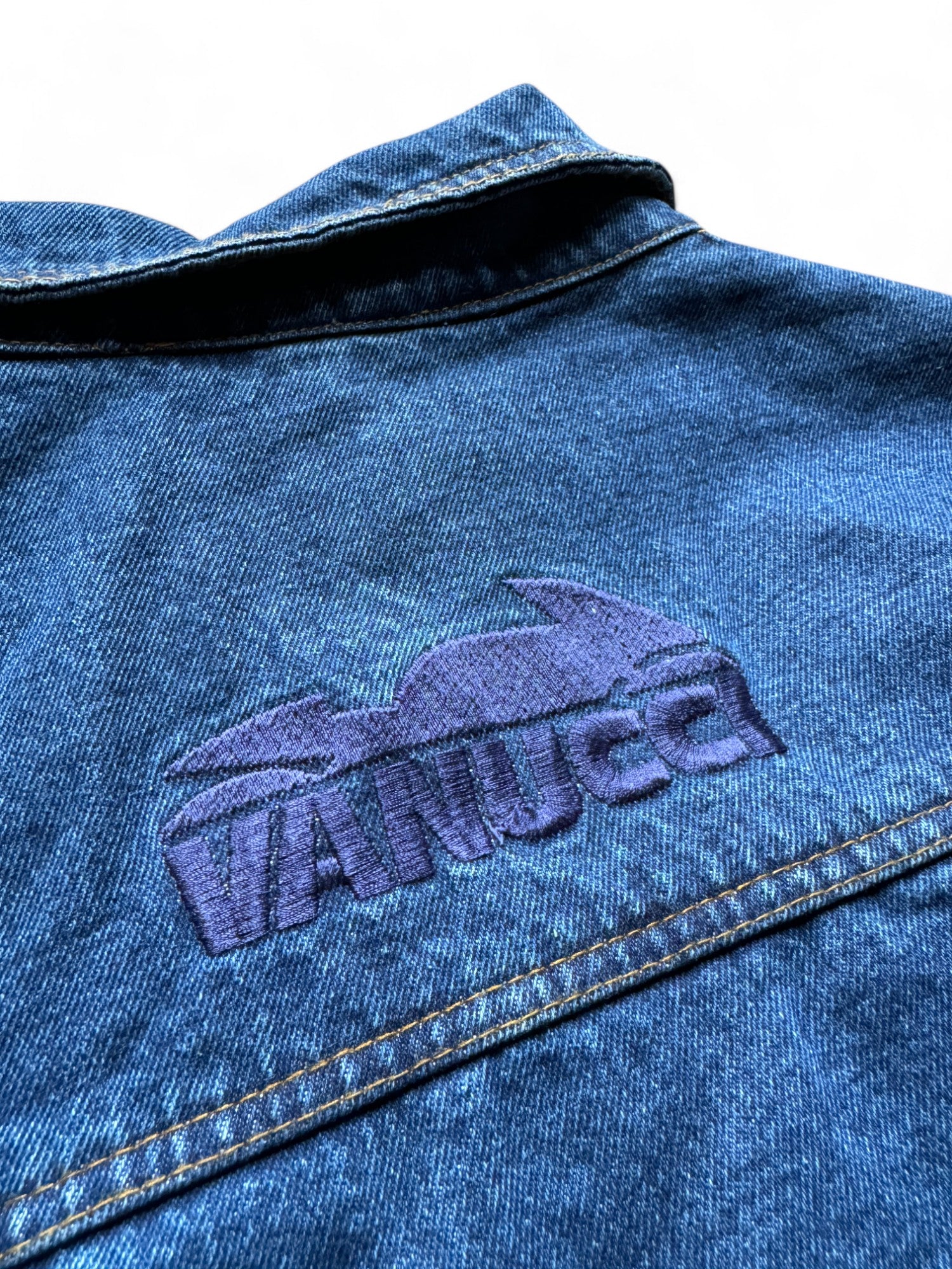 Vintage Vanucci Jeanjacke 90s Racing Made In Italy Blau S - RareRags