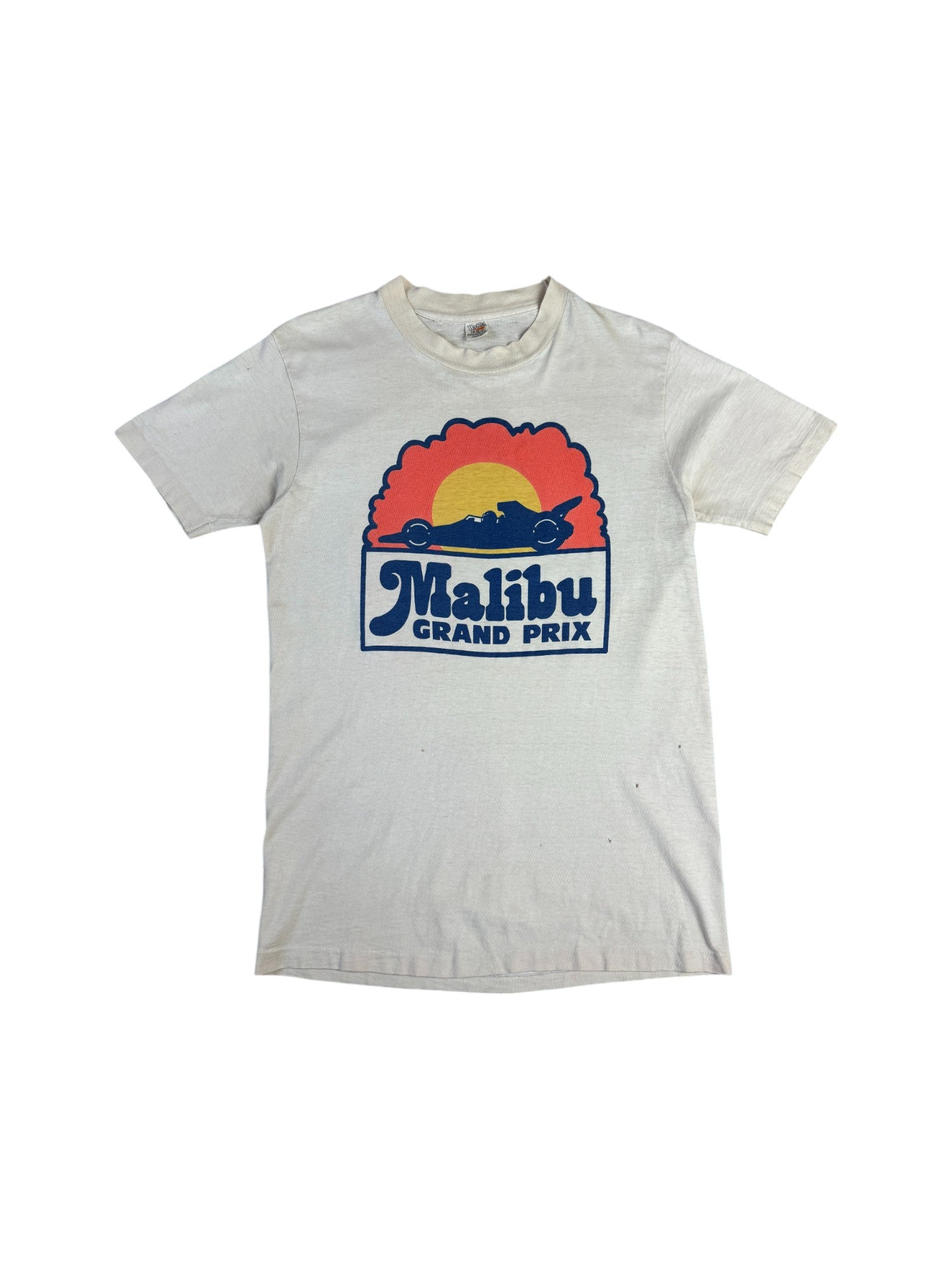 Vintage Hanes Shirt 70s "Malibu Grand Prix" Made In USA Single Stitch Weiß M - RareRags