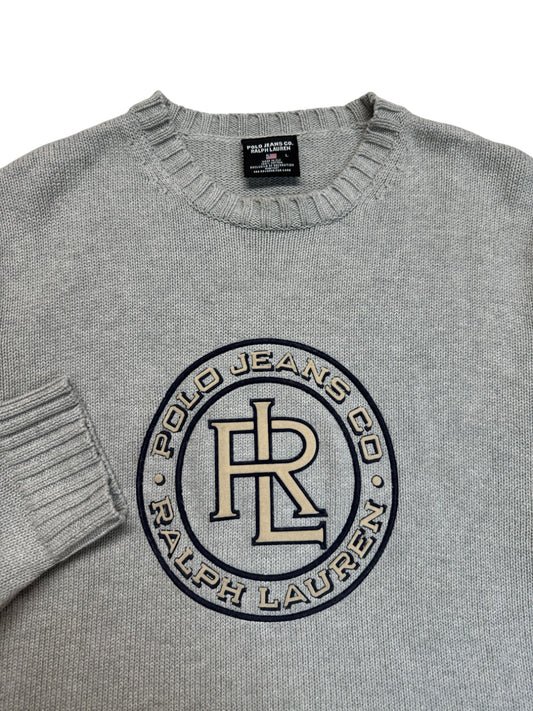 90s Polo Jeans Co. By Ralph Lauren Strickpullover Puff Print Made In Fiji Grau L