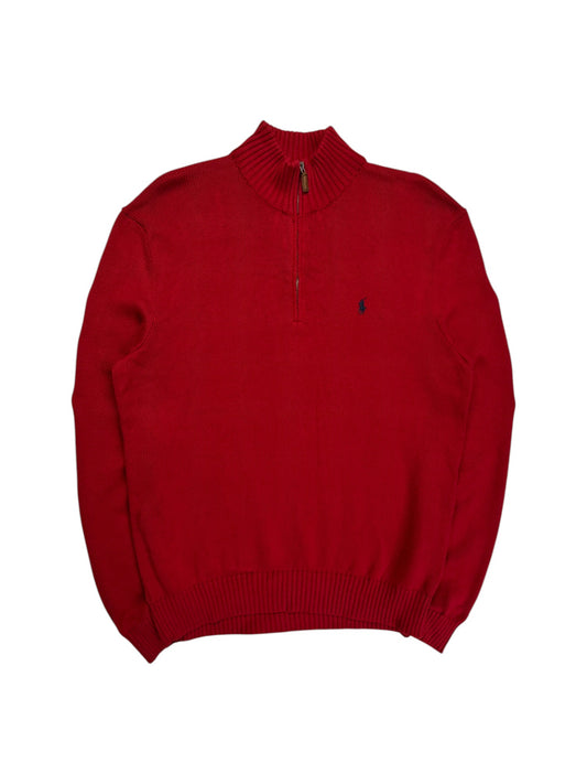 90s Ralph Lauren Strickpulli 1/3 Reißverschluss Rot L