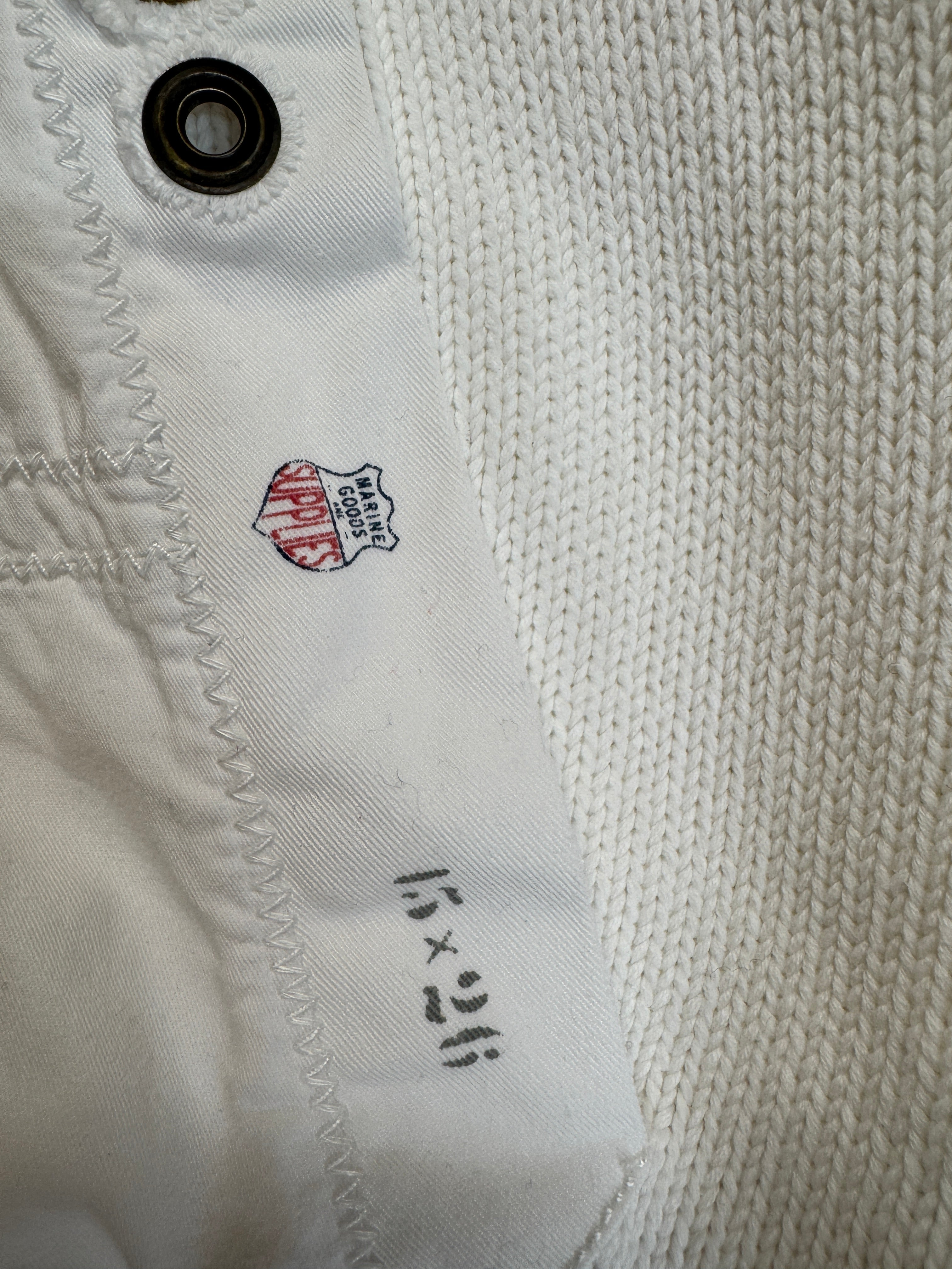 90s Ralph Lauren Strickhoodie "Marine Goods And Supplies" Weiß XXL