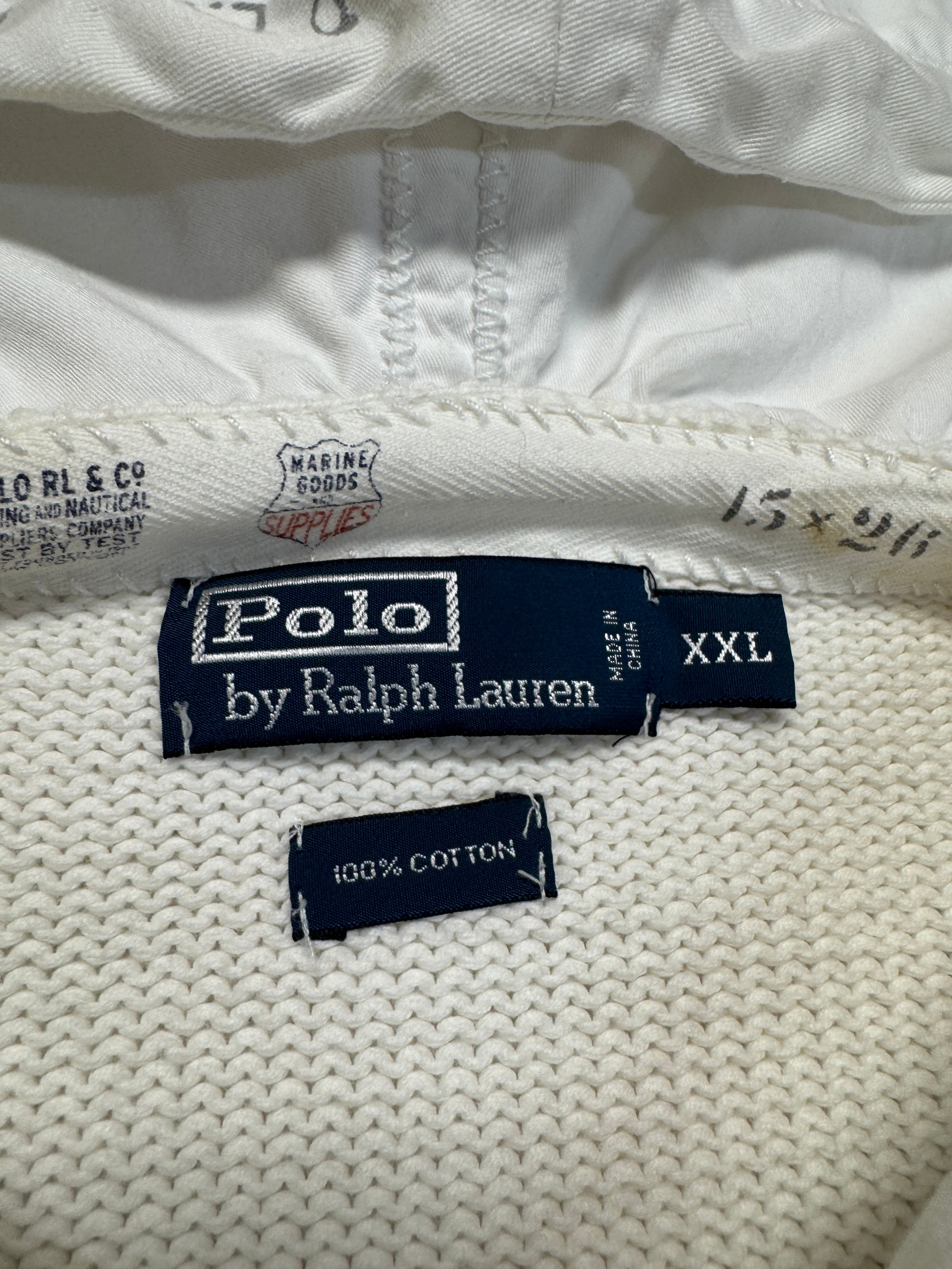 90s Ralph Lauren Strickhoodie "Marine Goods And Supplies" Weiß XXL