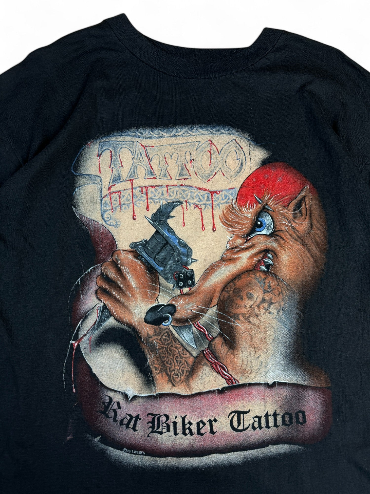 Vintage Weber Shirt 90s "Rat Biker Tattoo" Paper Thin Single Stitch Schwarz XL - RareRags
