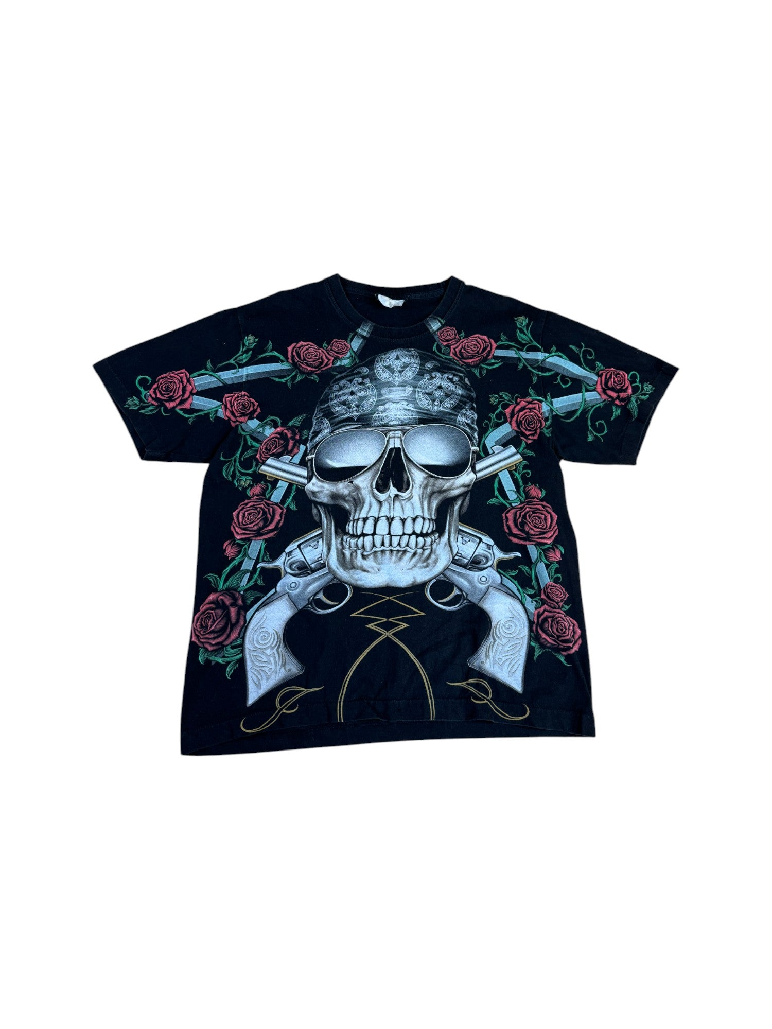 Vintage Shirt 90s Skull Gun Roses Reaper Tattoo Single Stitch Schwarz M-L - RareRags
