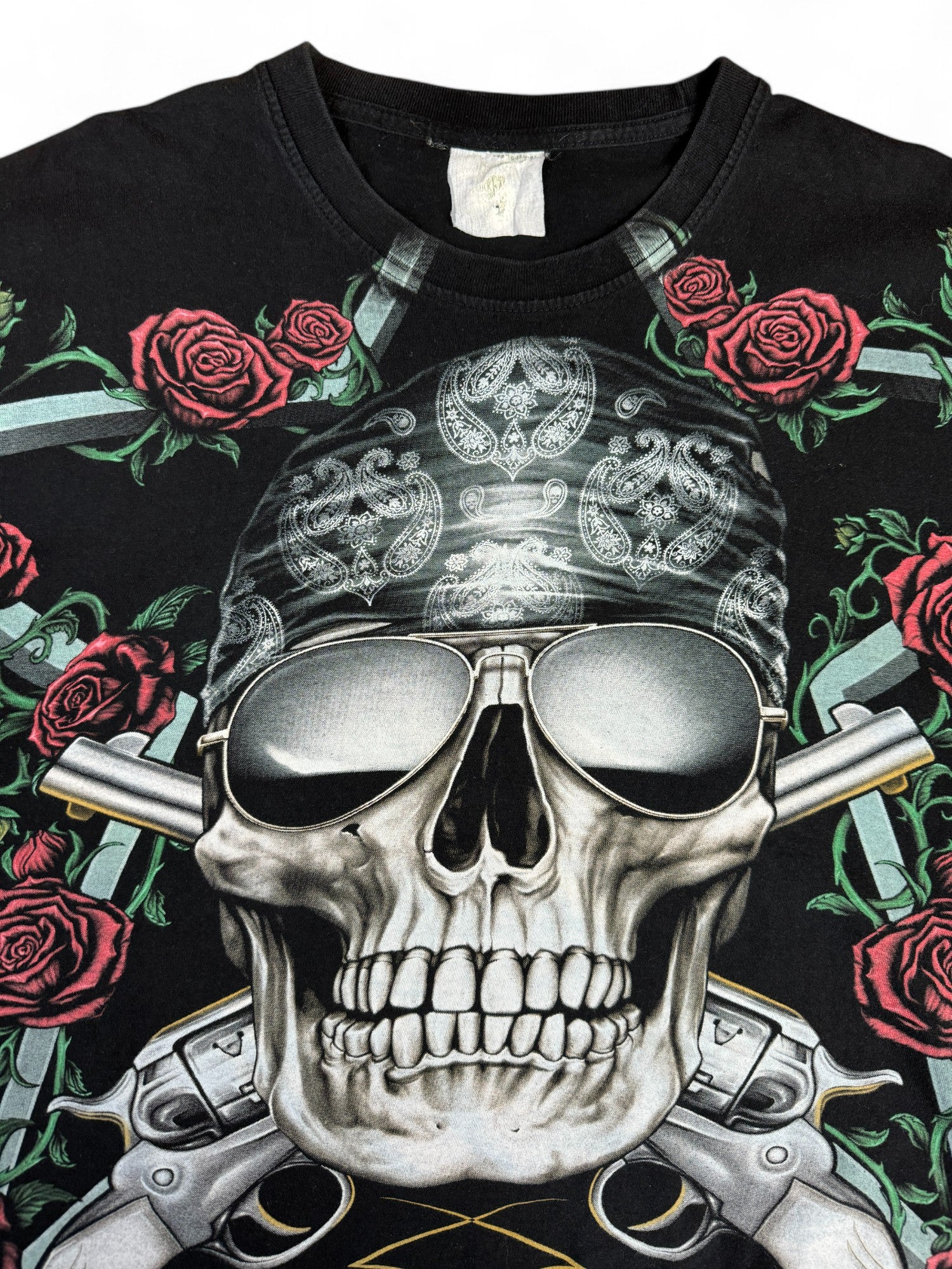 Vintage Shirt 90s Skull Gun Roses Reaper Tattoo Single Stitch Schwarz M-L - RareRags