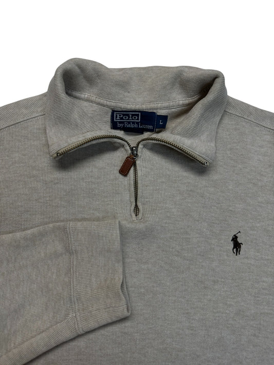 90s Ralph Lauren Strickpullover 1/3 Reißverschluss Hellbraun L