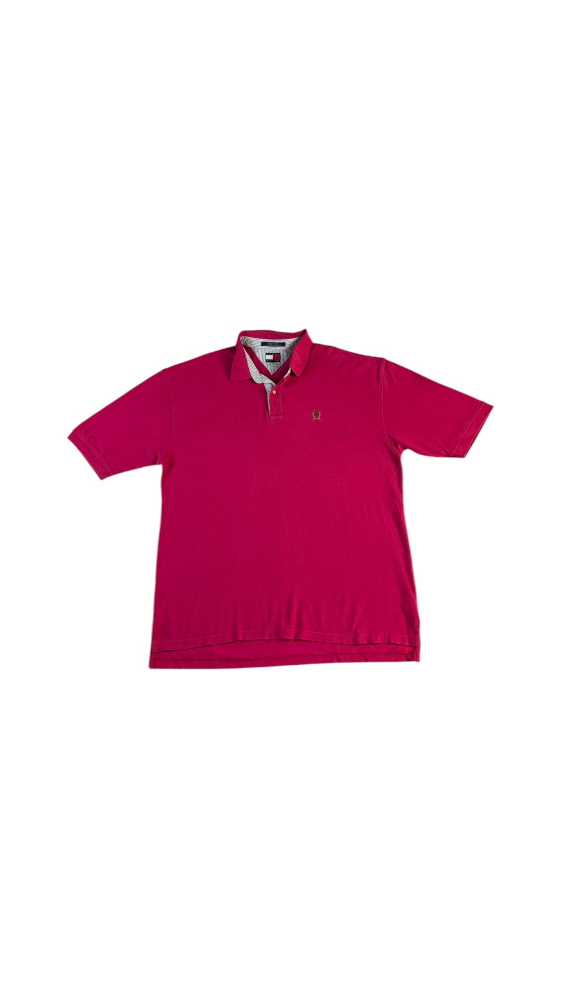 Vintage Tommy Hilfiger Poloshirt 90s Crest Logo Made In USA Pink XXL - RareRags