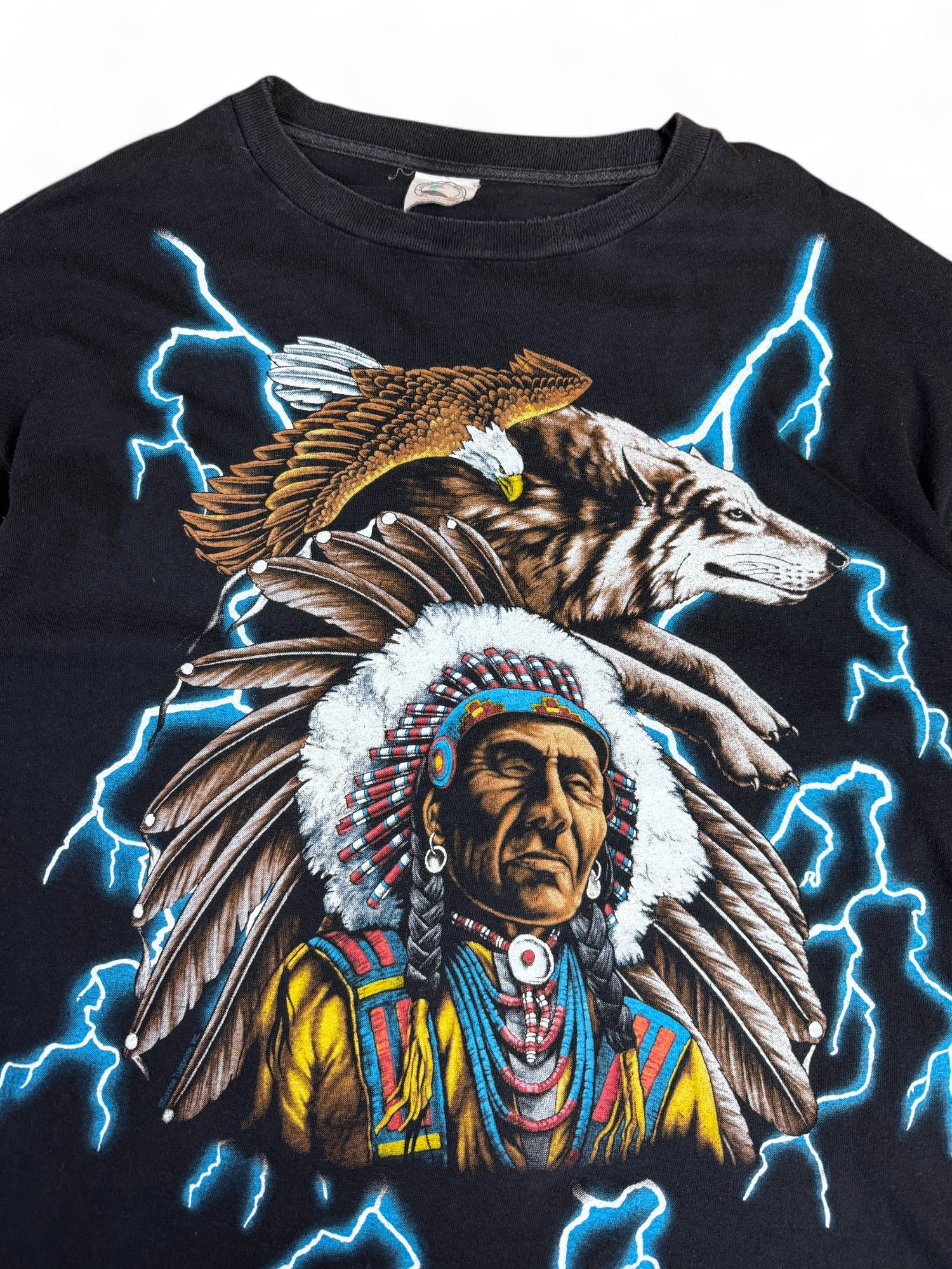 Vintage American Thunder Shirt 90s Eagle Single Stitch Sleeve Usedlook Schwarz XL - RareRags