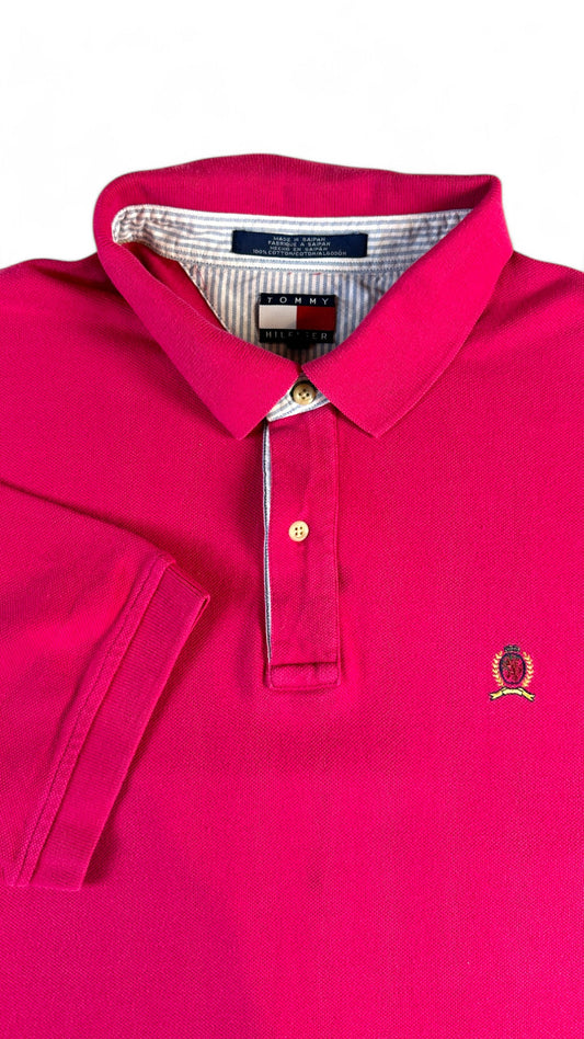 Vintage Tommy Hilfiger Poloshirt 90s Crest Logo Made In USA Pink XXL