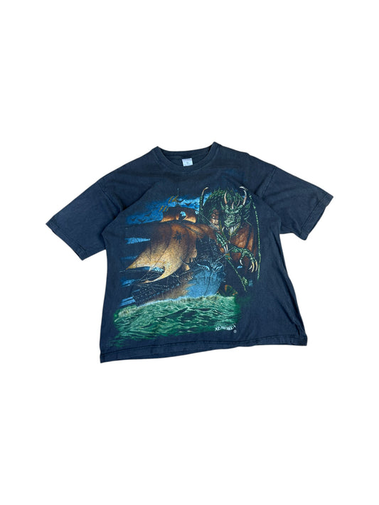 Vintage Empire Shirt 90s Dragon Ship Faded Schwarz XL