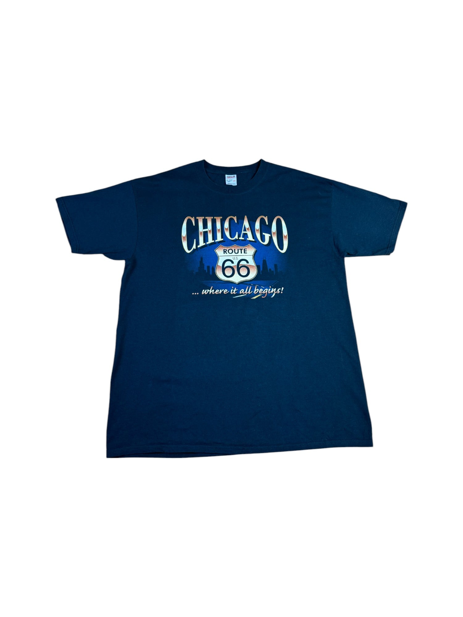 Vintage Anvil Shirt 90s "Chicago Route 66" Schwarz XXL - RareRags