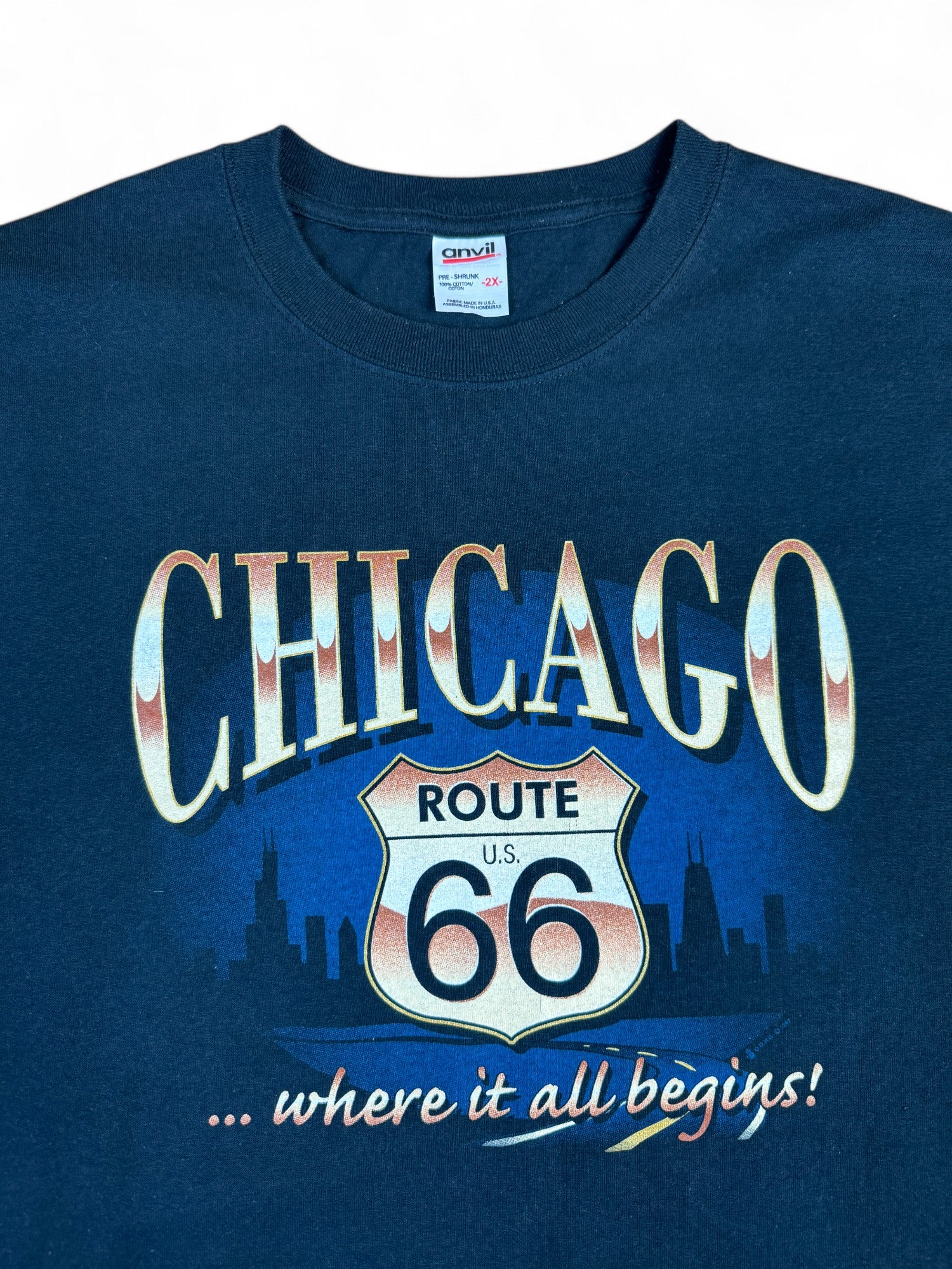Vintage Anvil Shirt 90s "Chicago Route 66" Schwarz XXL - RareRags