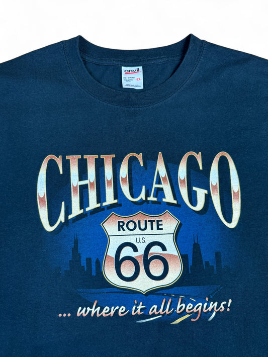 Vintage Anvil Shirt 90s "Chicago Route 66" Schwarz XXL