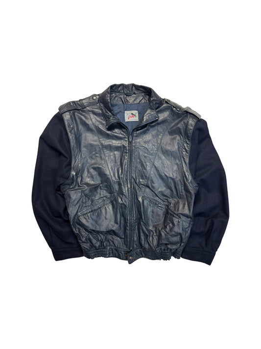 80s Puma x Udo Jürgens 2in1 Lederjacke/-weste Nappa Dunkelblau (48) S-M