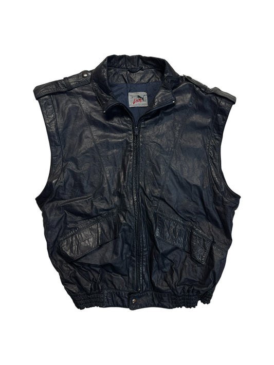 80s Puma x Udo Jürgens 2in1 Lederjacke/-weste Nappa Dunkelblau (48) S-M