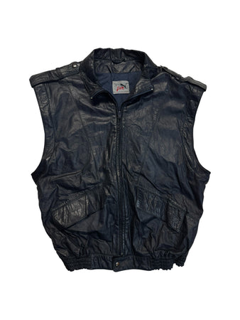 80s Puma x Udo Jürgens 2in1 Lederjacke/-weste Nappa Dunkelblau (48) S-M