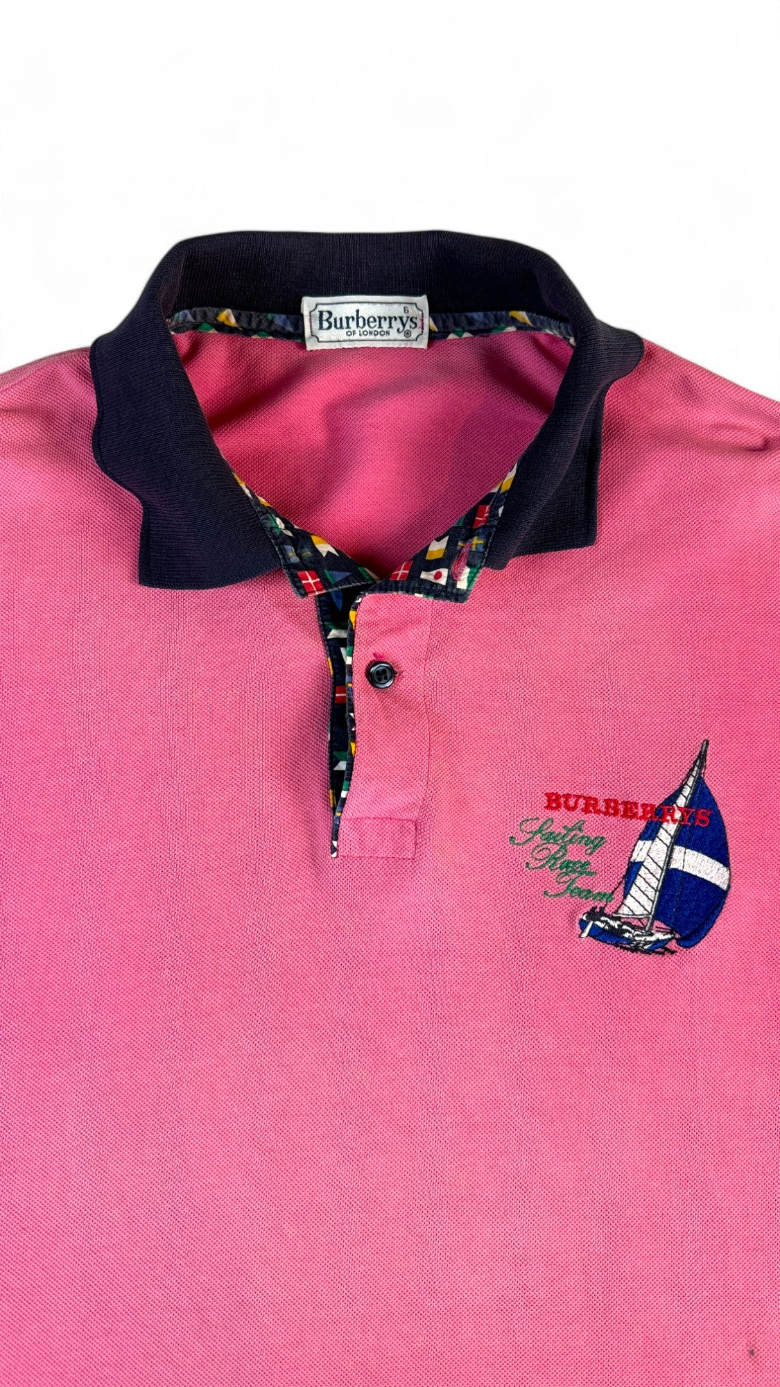 Vintage Burberrys Poloshirt 90s Segel Stick Usedlook Rosa (6) L-XL - RareRags