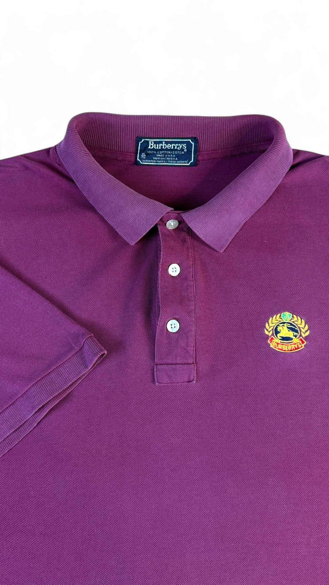 Vintage Burberrys Poloshirt 90s Crest Logo Made In USA Lila XL - RareRags
