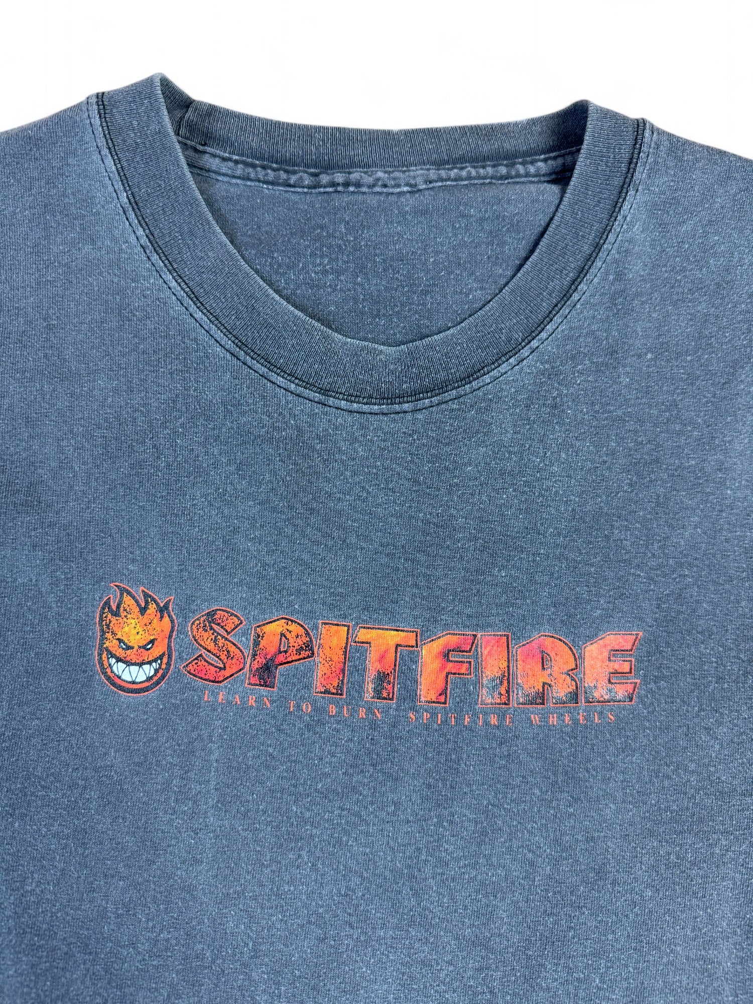 Vintage Spitfire Wheels Shirt 90s "Learn to burn" Faded Grau S-M - RareRags