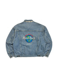 90s Hardo Rock Cafe Jeansjacke "Orlando- save the planet" Hellblau XXL