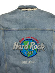 90s Hardo Rock Cafe Jeansjacke "Orlando- save the planet" Hellblau XXL