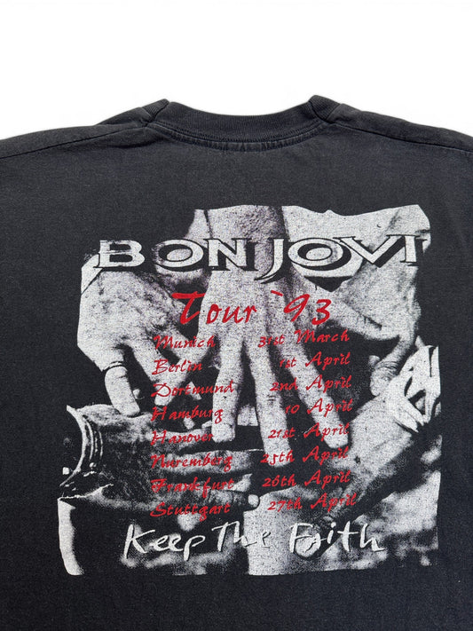 1993 Screen Stars Shirt Bon Jovi "Keep the faith" Tour Single Stitch Schwarz XL
